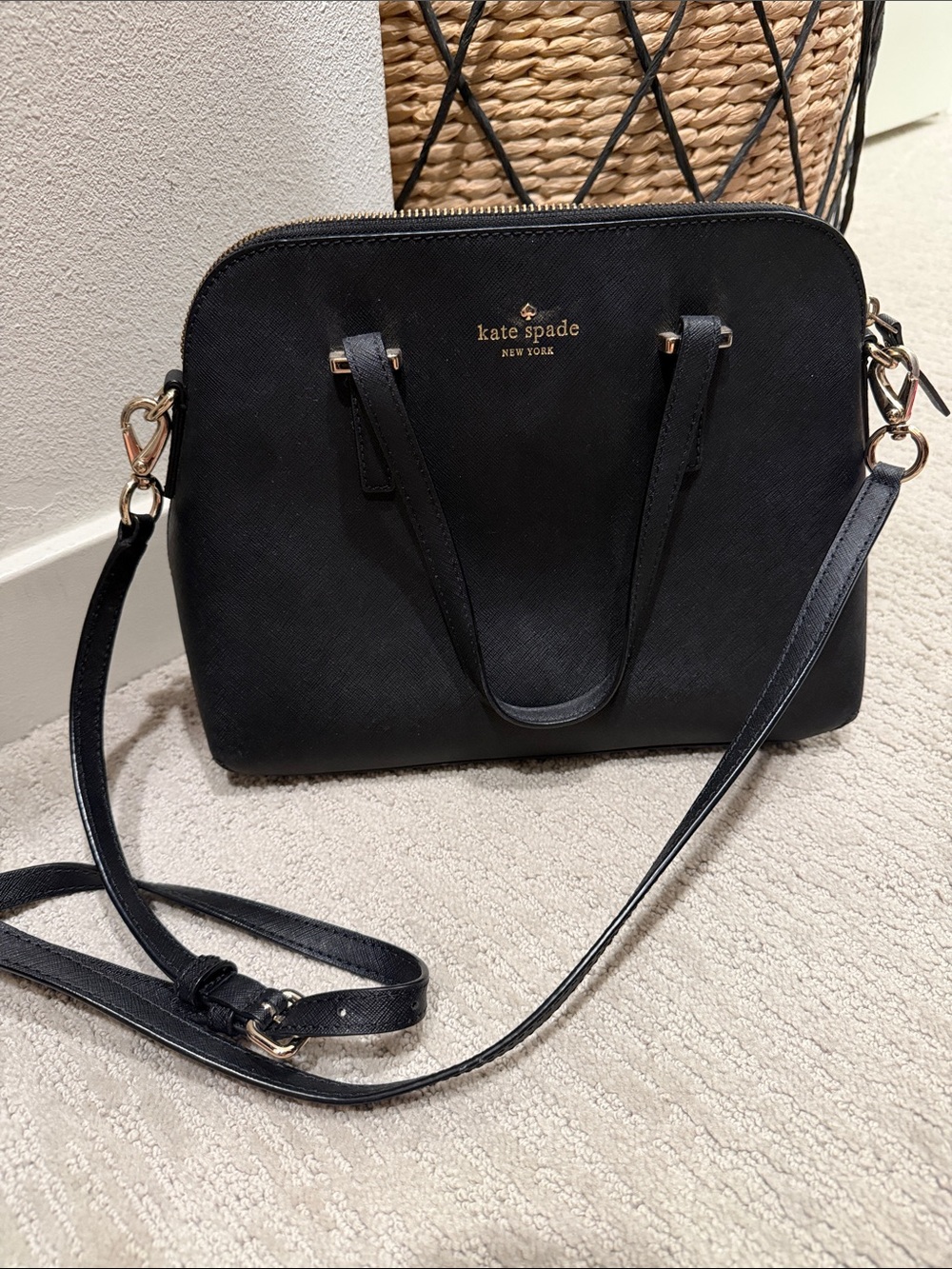kate spade Black Saffiano Dome Satchel with Gold Hardware
